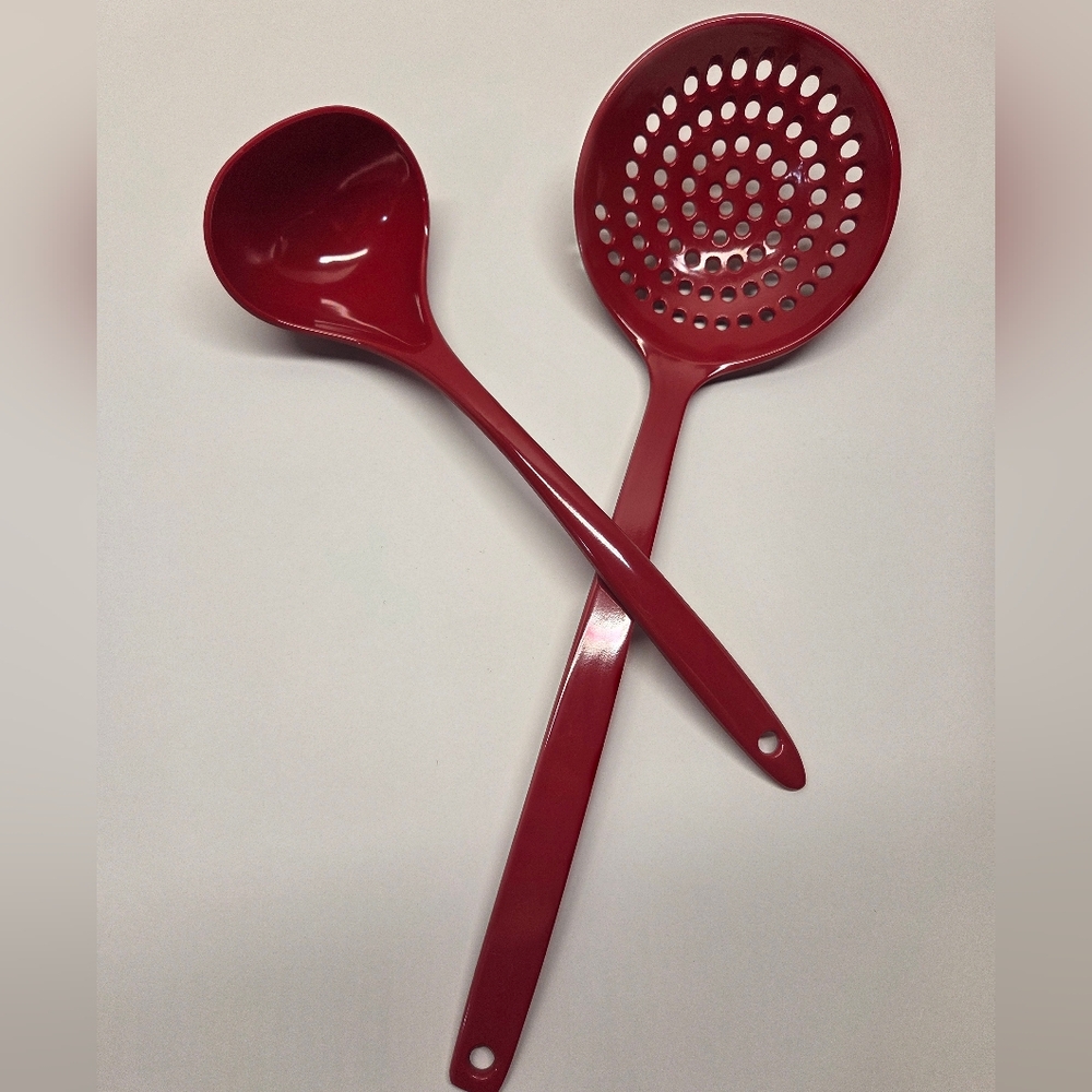 Gourmac Melamine Bold Red 12.5" Skimmer And 10.25" Soup Ladle Like New